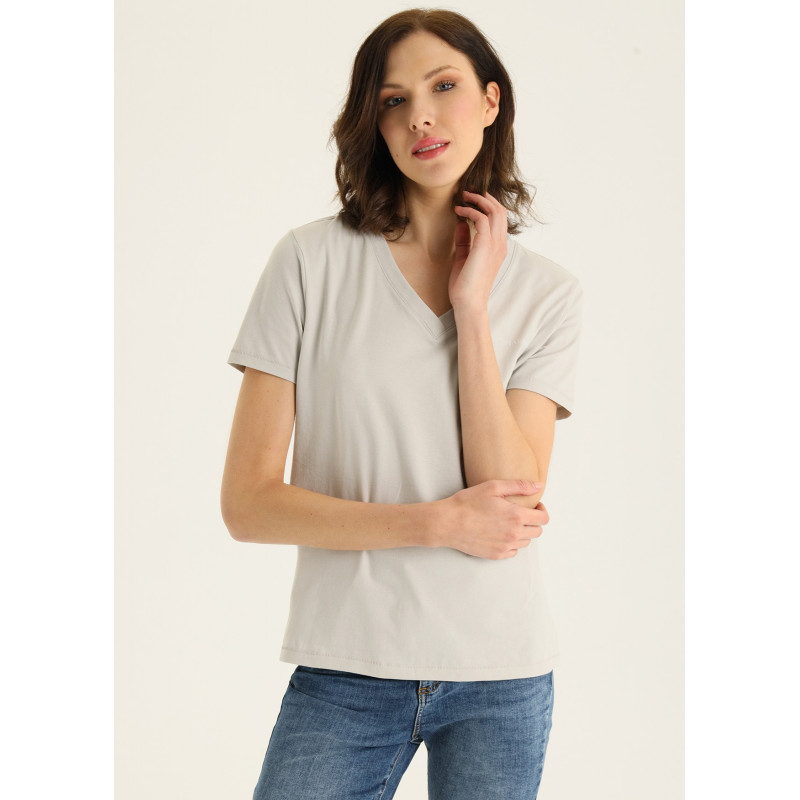 KLOE-BASTIEN T-shirt basique en coton bio manches courtes col V manches courtes