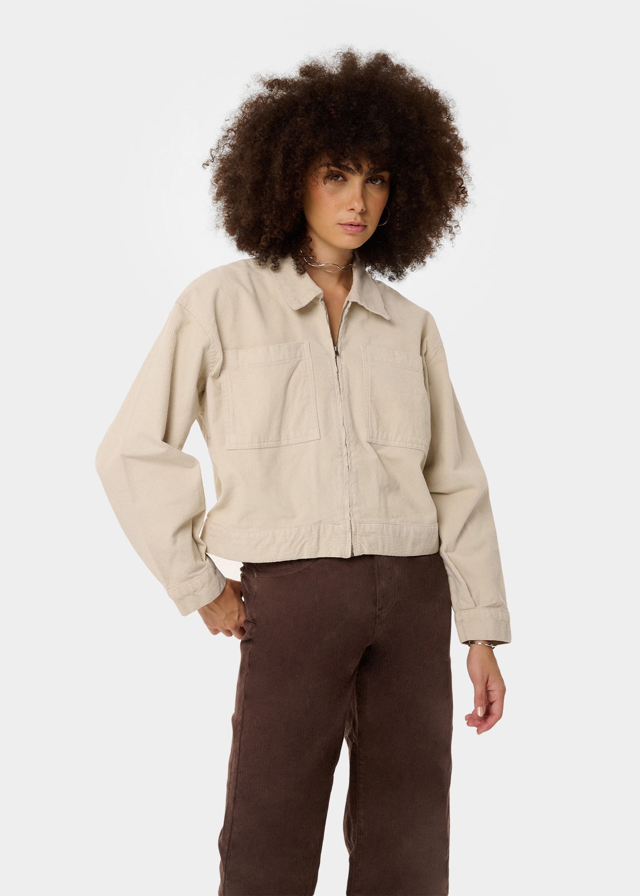 Veste en jean courte beige zippée femme lucia lein