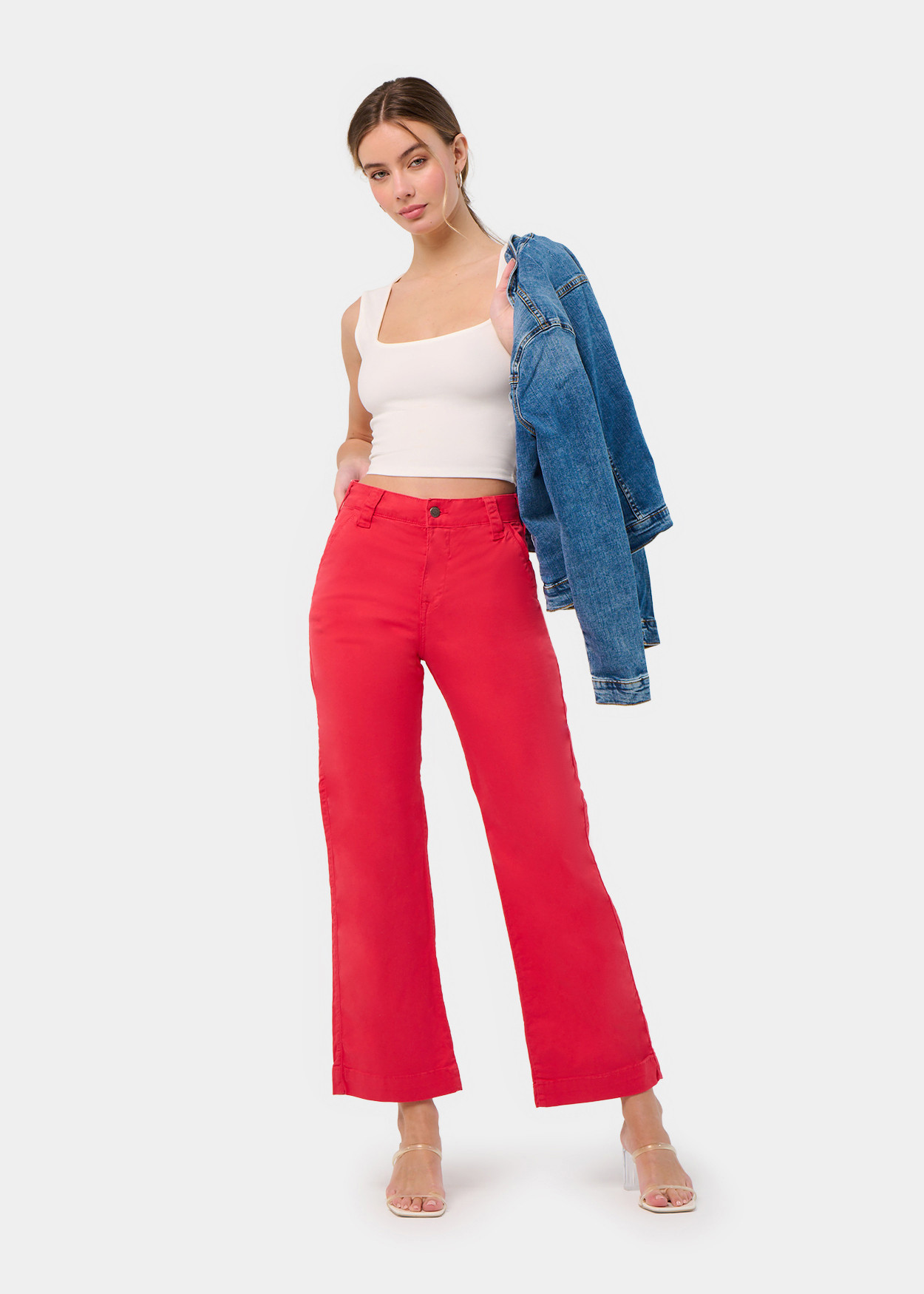 Pantalon chino olivia-senda jambe large taille haute femme rouge