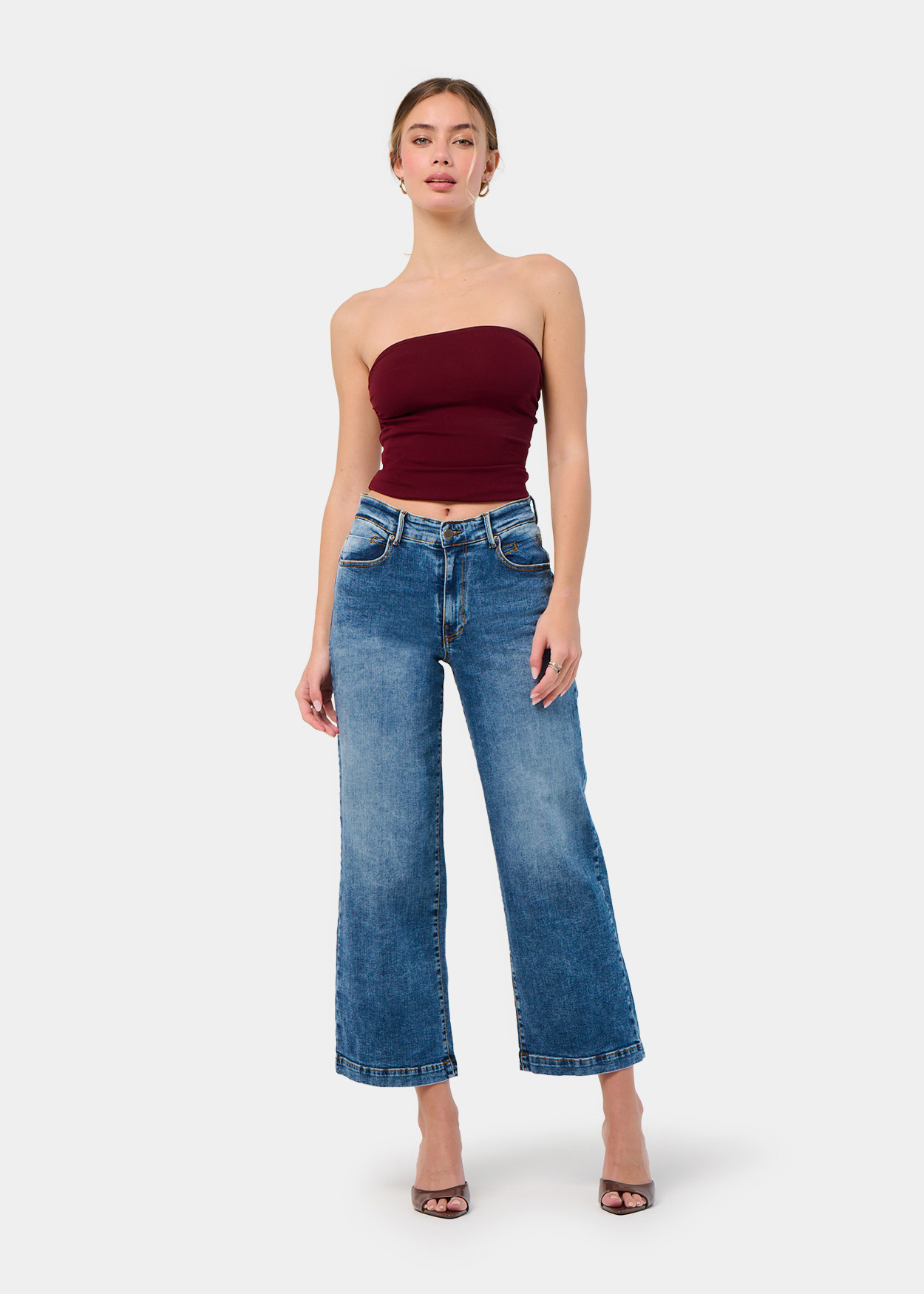 Jean droit large court aurora-vade bleu femme
