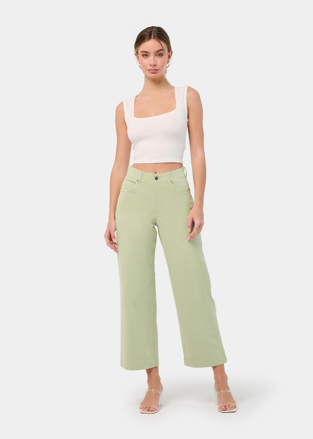 Jean large droit court vert aurora-enova femme