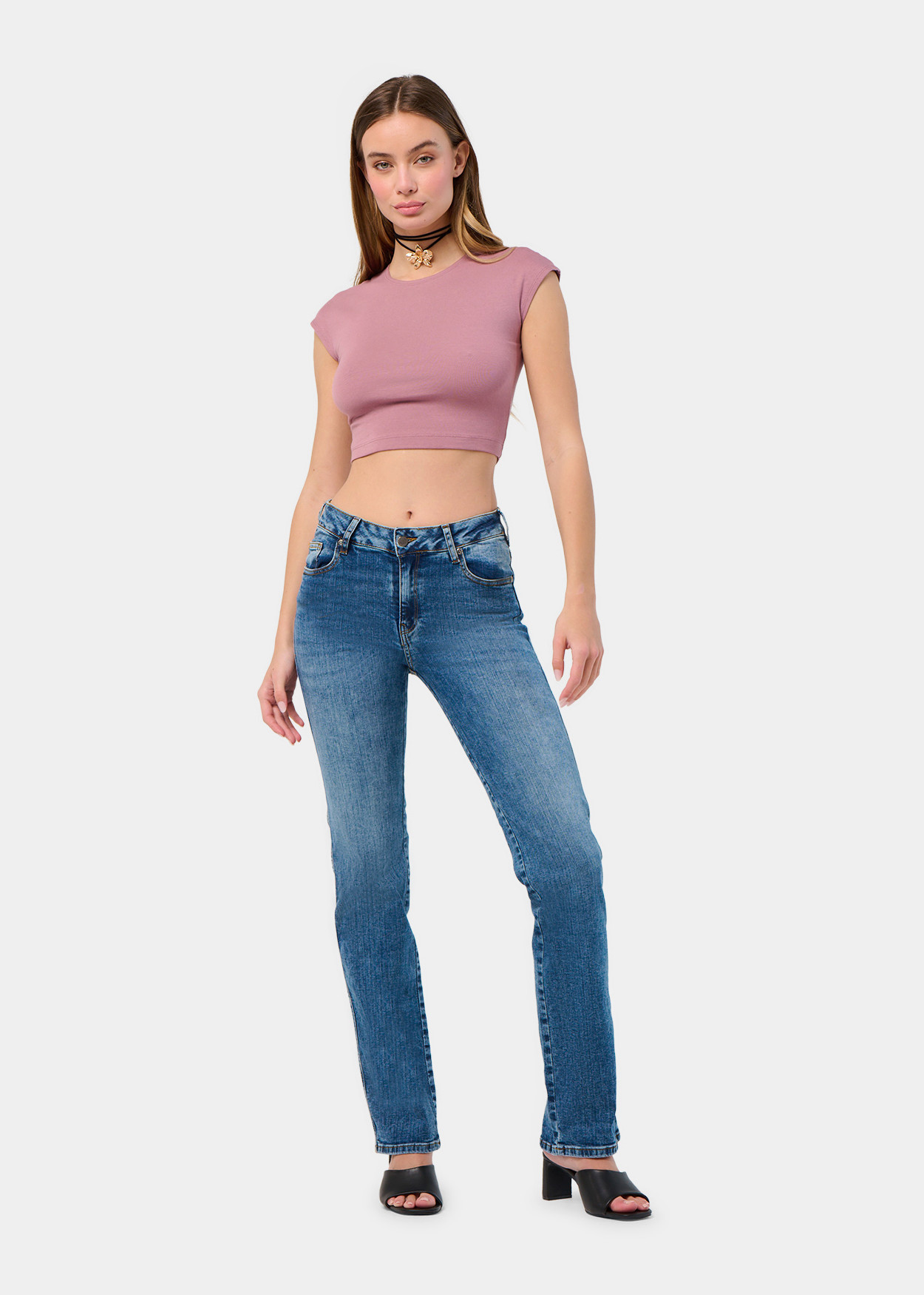Jean droit claudia-vade taille mi-haute bleu femme